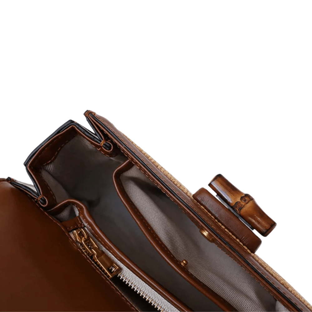 Brown Crossbody Bag with Bamboo Handle