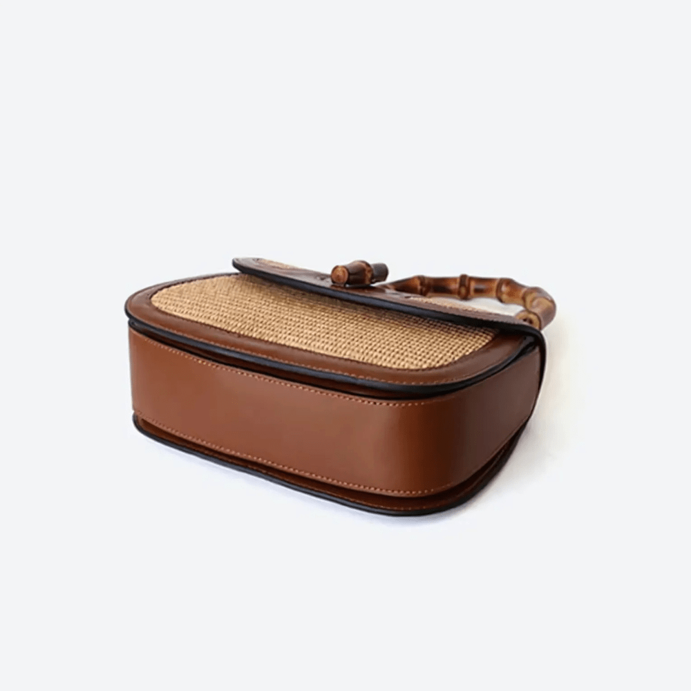 Brown Crossbody Bag with Bamboo Handle