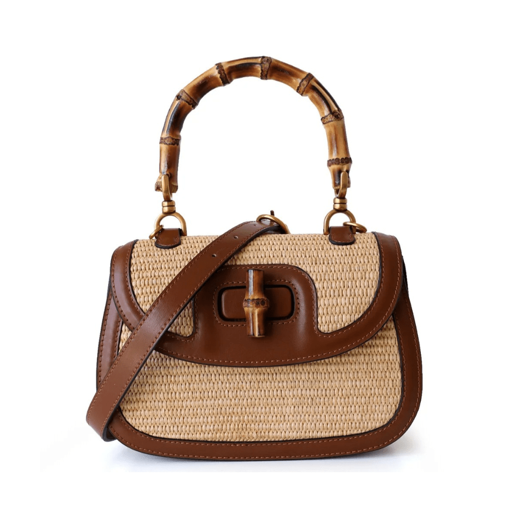 Brown Crossbody Bag with Bamboo Handle
