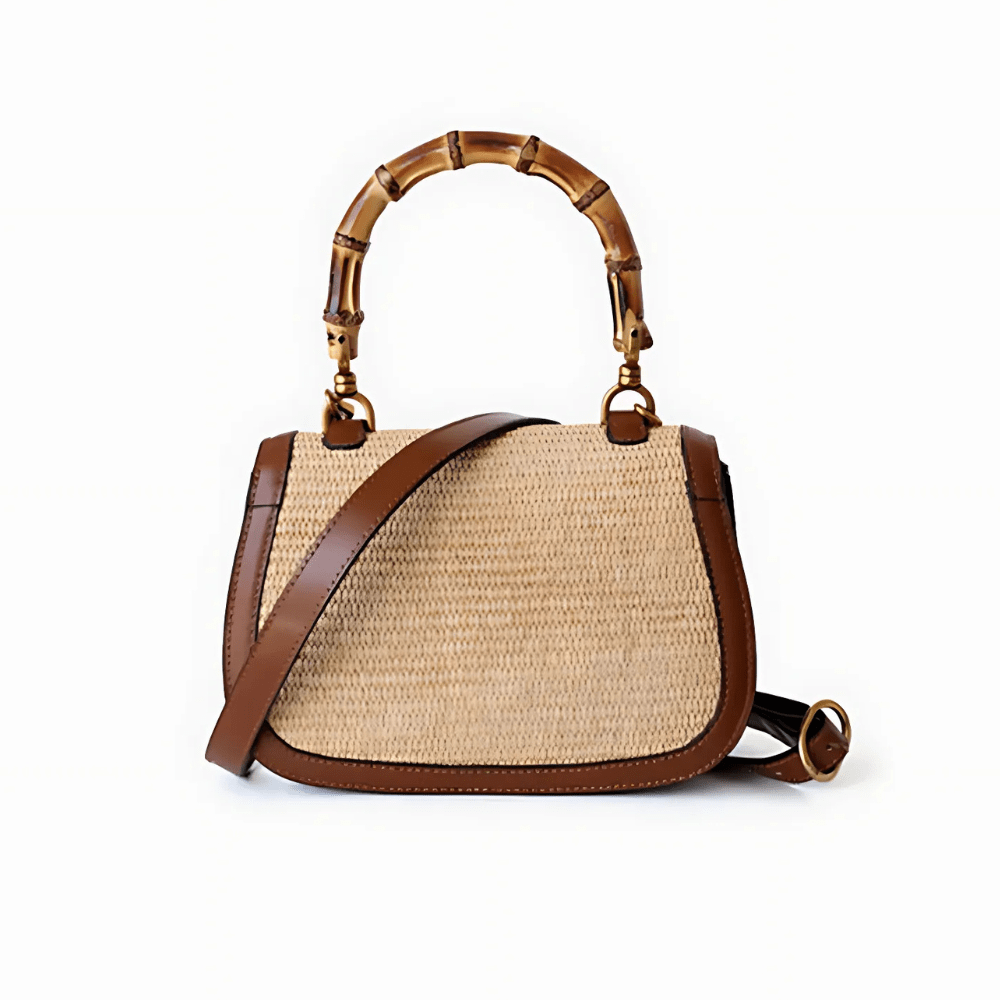 Brown Crossbody Bag with Bamboo Handle