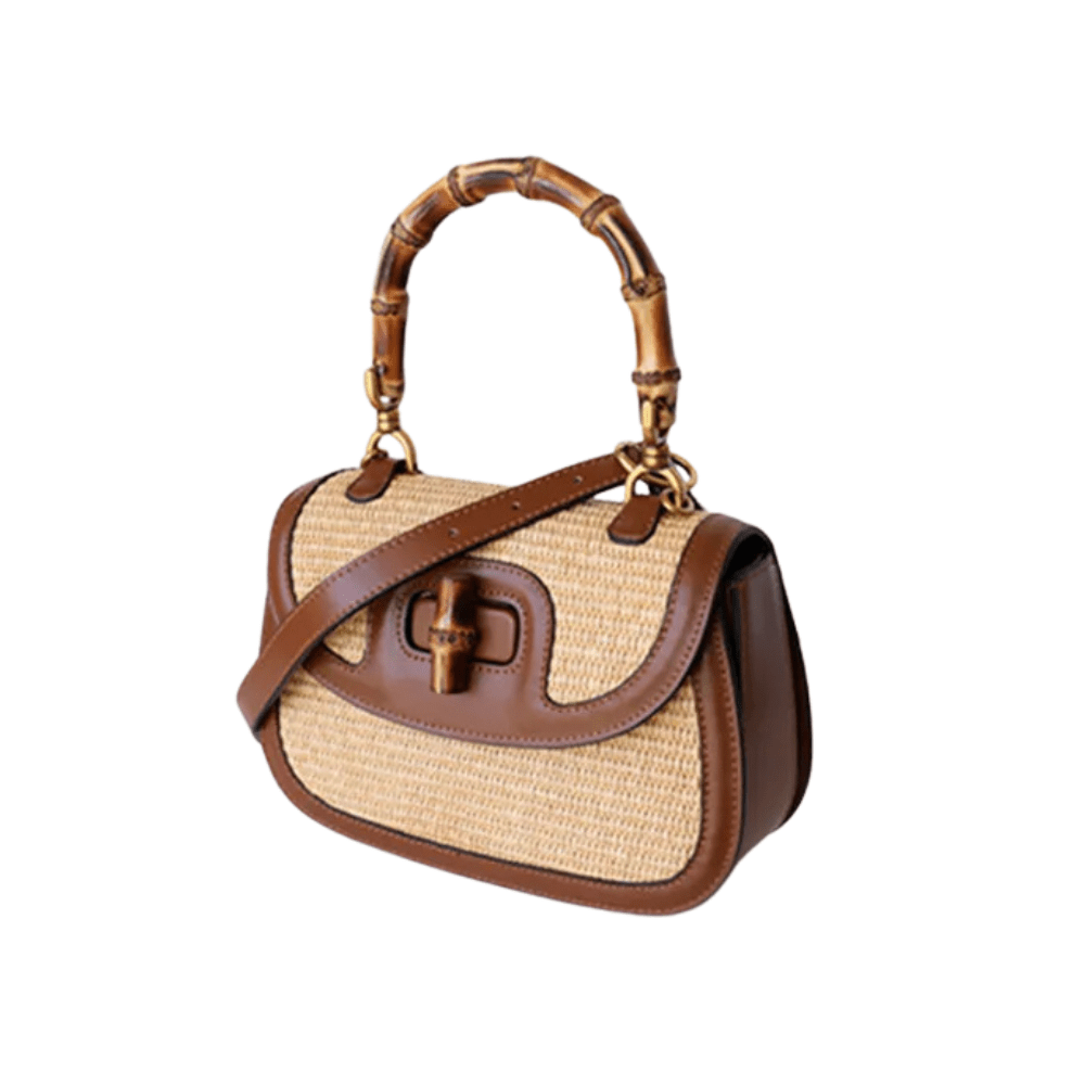 Brown Crossbody Bag with Bamboo Handle