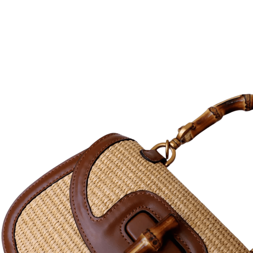Brown Crossbody Bag with Bamboo Handle