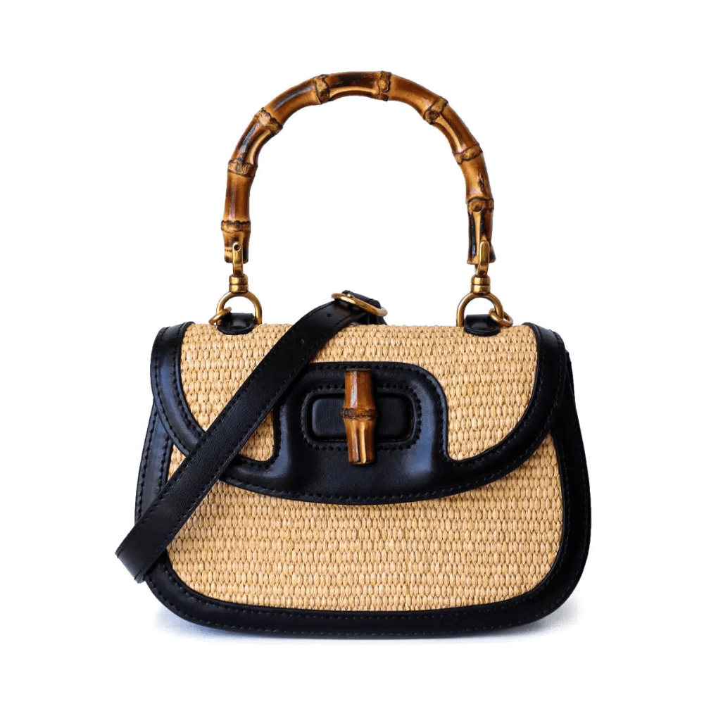 Brown Crossbody Bag with Bamboo Handle