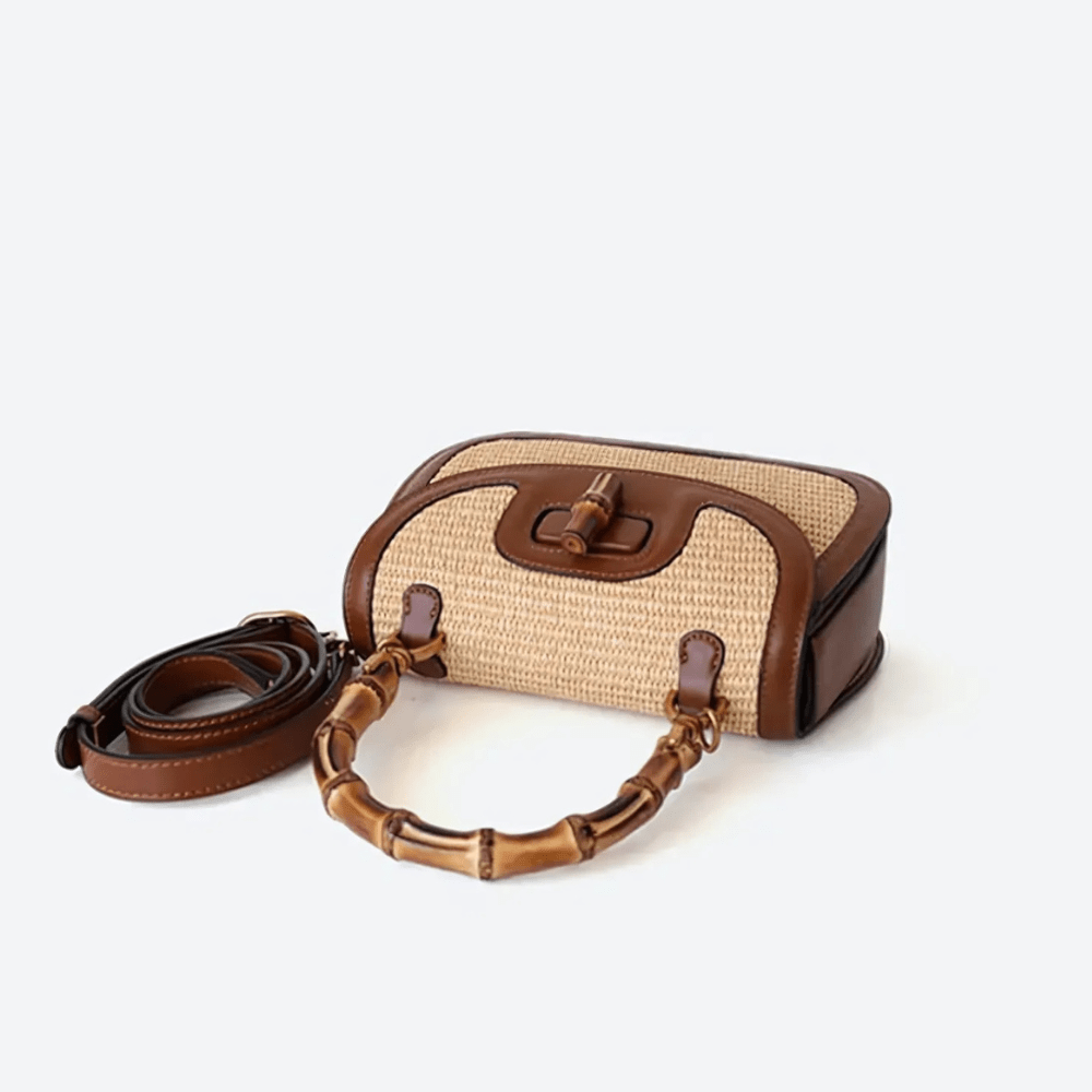 Brown Crossbody Bag with Bamboo Handle