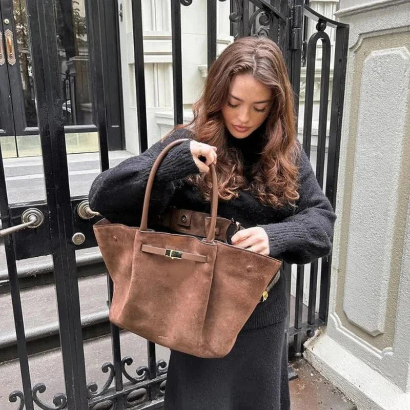 Vegan Suede Brown Crossbody Bag