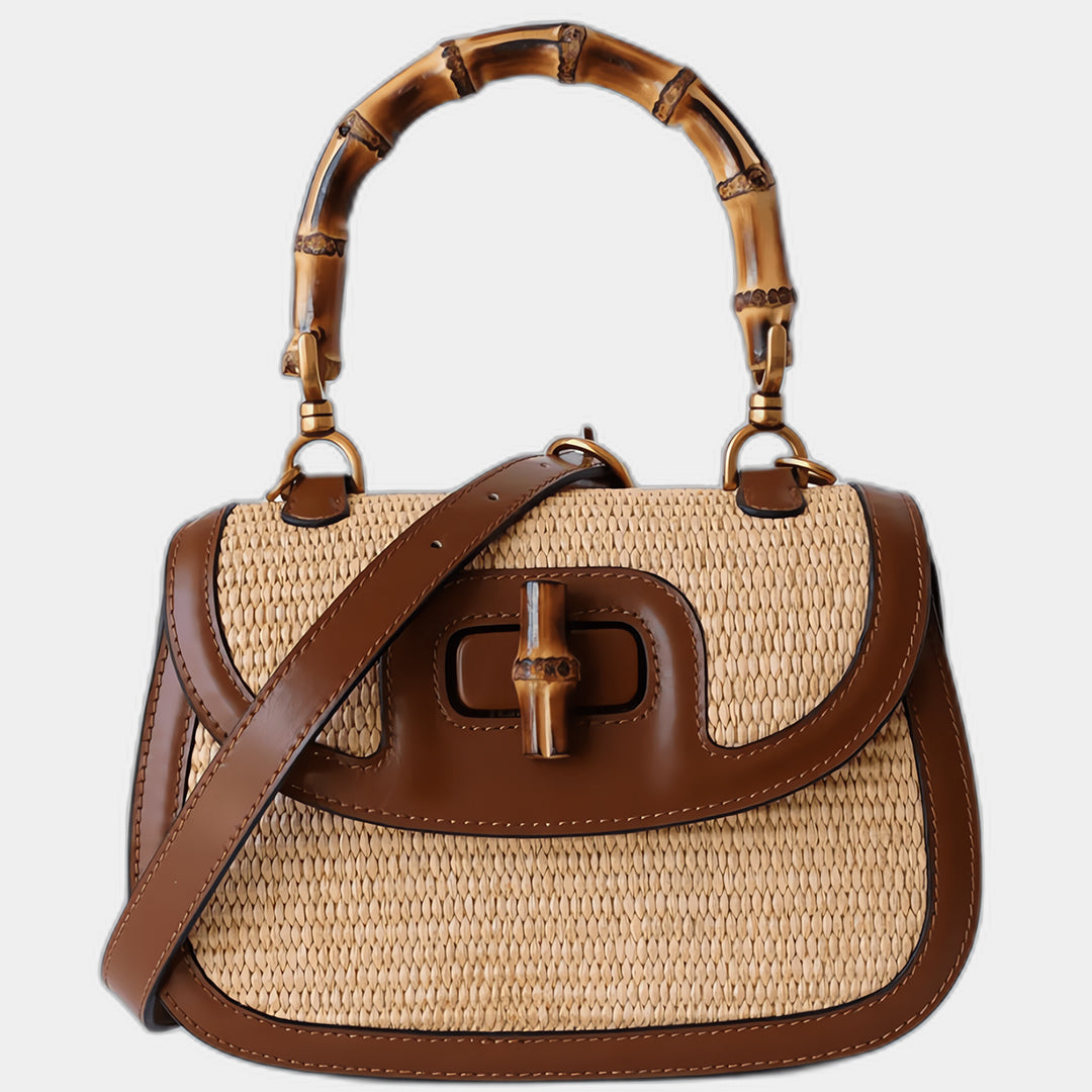 Brown Crossbody Bag with Bamboo Handle